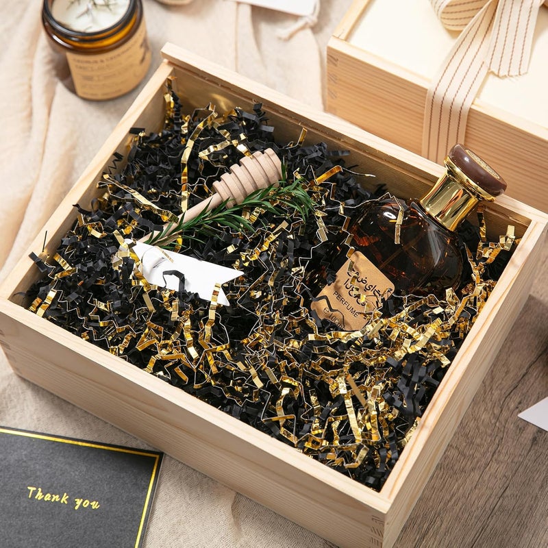 Mefleet 2 LB Crinkle Cut Paper Shred Filler Black & Gold Crinkle Shredded Paper for Gift Box - Gift Basket Bag Filler - Grass Cushion Stuffing for Christmas Holiday Packaging Wrapping - Image 4